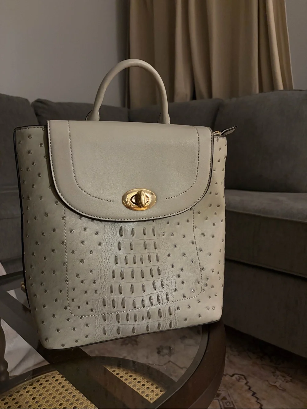 Elegant Cream Top-Handle Satchel with Gold Turn-Lock